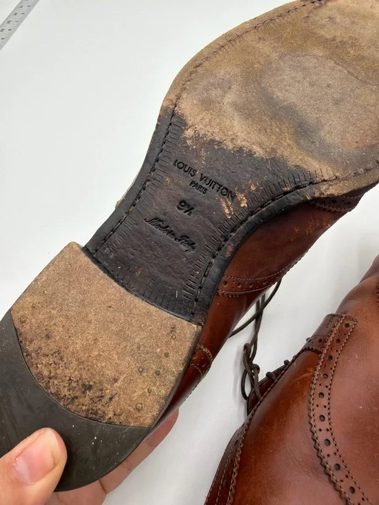 Louis Vuitton Dress Shoes Mens 9.5 Brown Leather Brogue Italy Lace Up - Picture 5 of 16